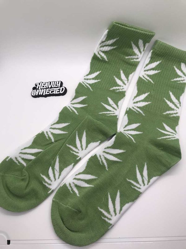 Marijuana Socks Green with White Leafs