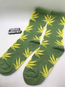 Green Weed Socks with Yellow marijuana Leafs