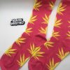 Pink Weed Socks with yellow marijuana Leafs