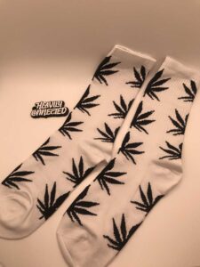 White Weed Socks with black marijuana Leafs
