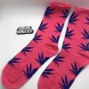 Pink Cannabis Socks with purple Cannabis Leafs