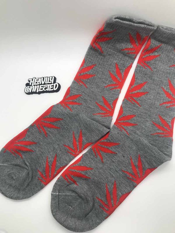 Gray Weed Socks with Red Leafs