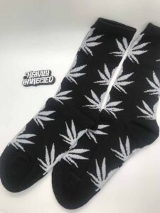 Black Weed Socks with white leafs