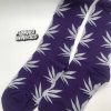 Purple Cannabis Socks with white leafs
