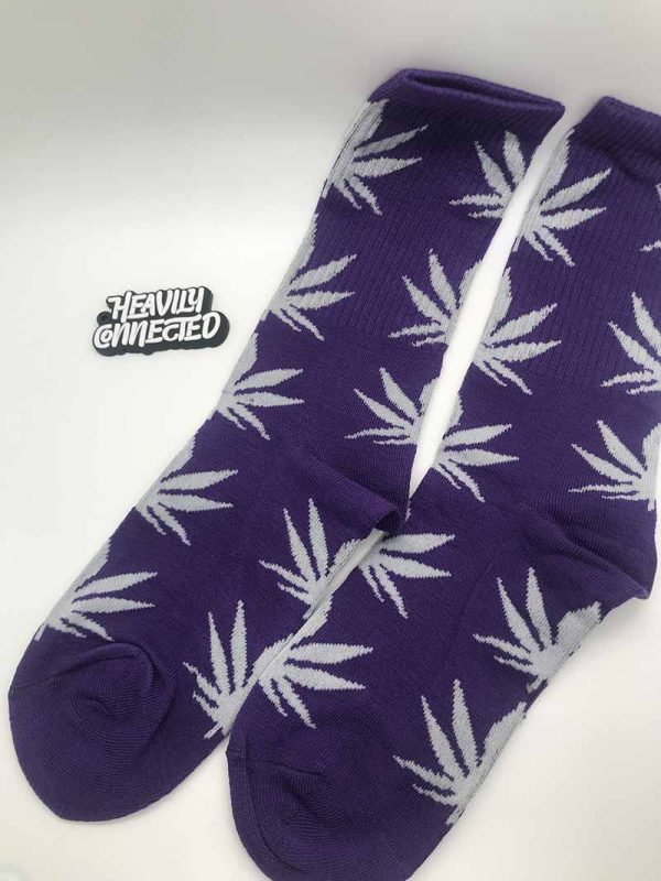 Purple Cannabis Socks with white leafs