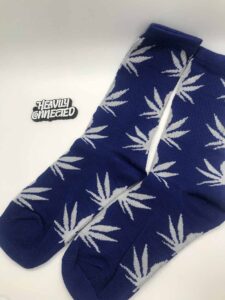 Blue Weed Socks - with white leafs