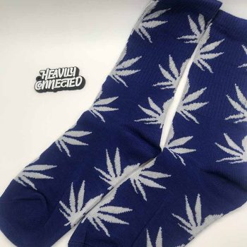 Blue cannabis Socks - with white leafs