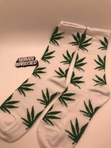 White Weed Socks with green marijuana Leafs